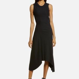 New Black AllSaints Gia Sleeveless Rib Asymmetrical Midi Dress Size US 2 / UK 6